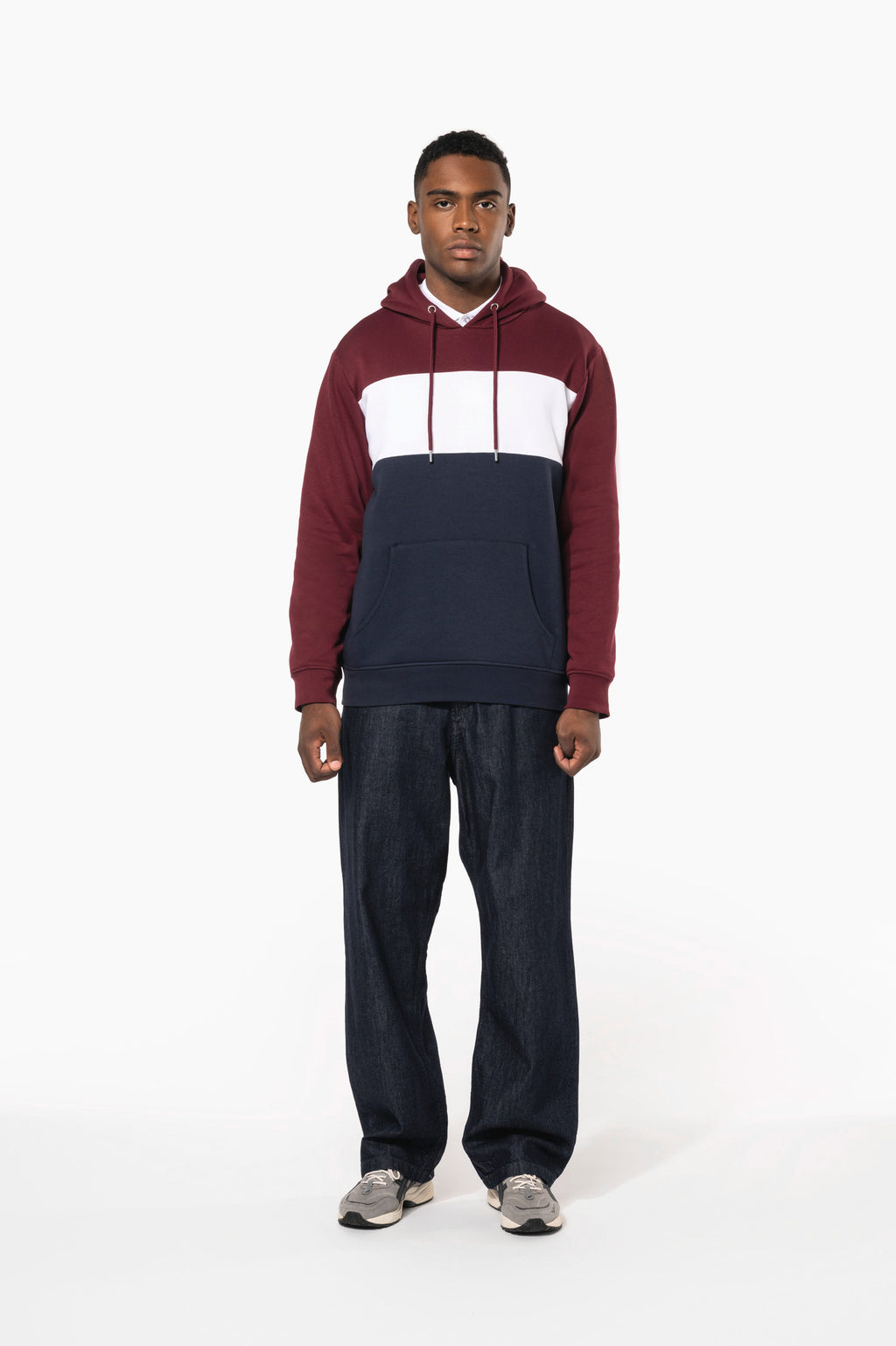 Hoodie tricolore unisexe porte - visuel 1