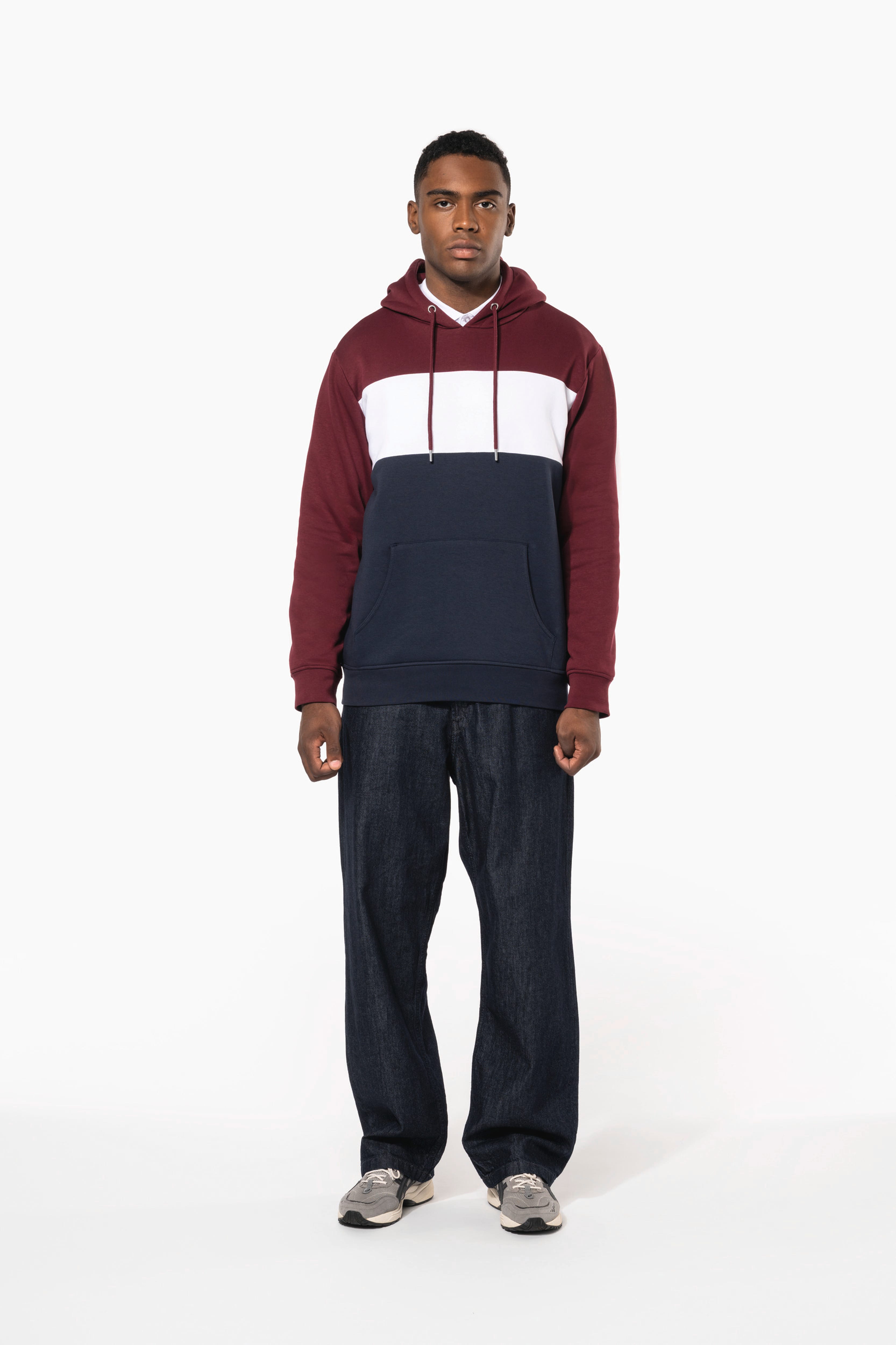 Hoodie tricolore unisexe porte - visuel 1