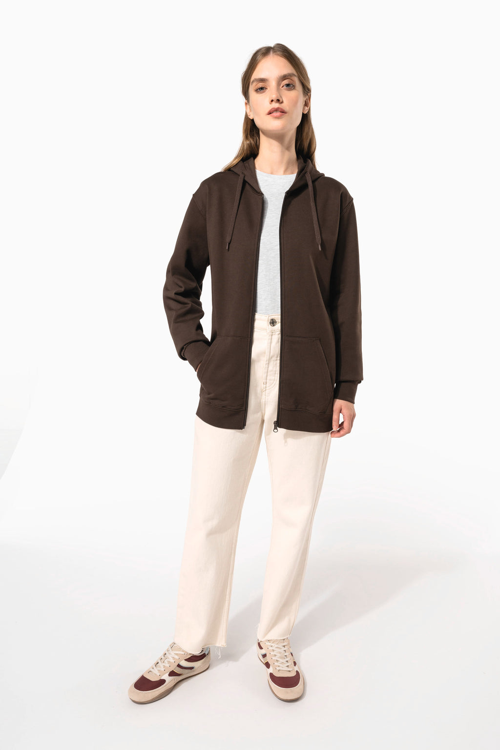 Sweat zippé à capuche unisexe personnalisable — visuel porté 12
