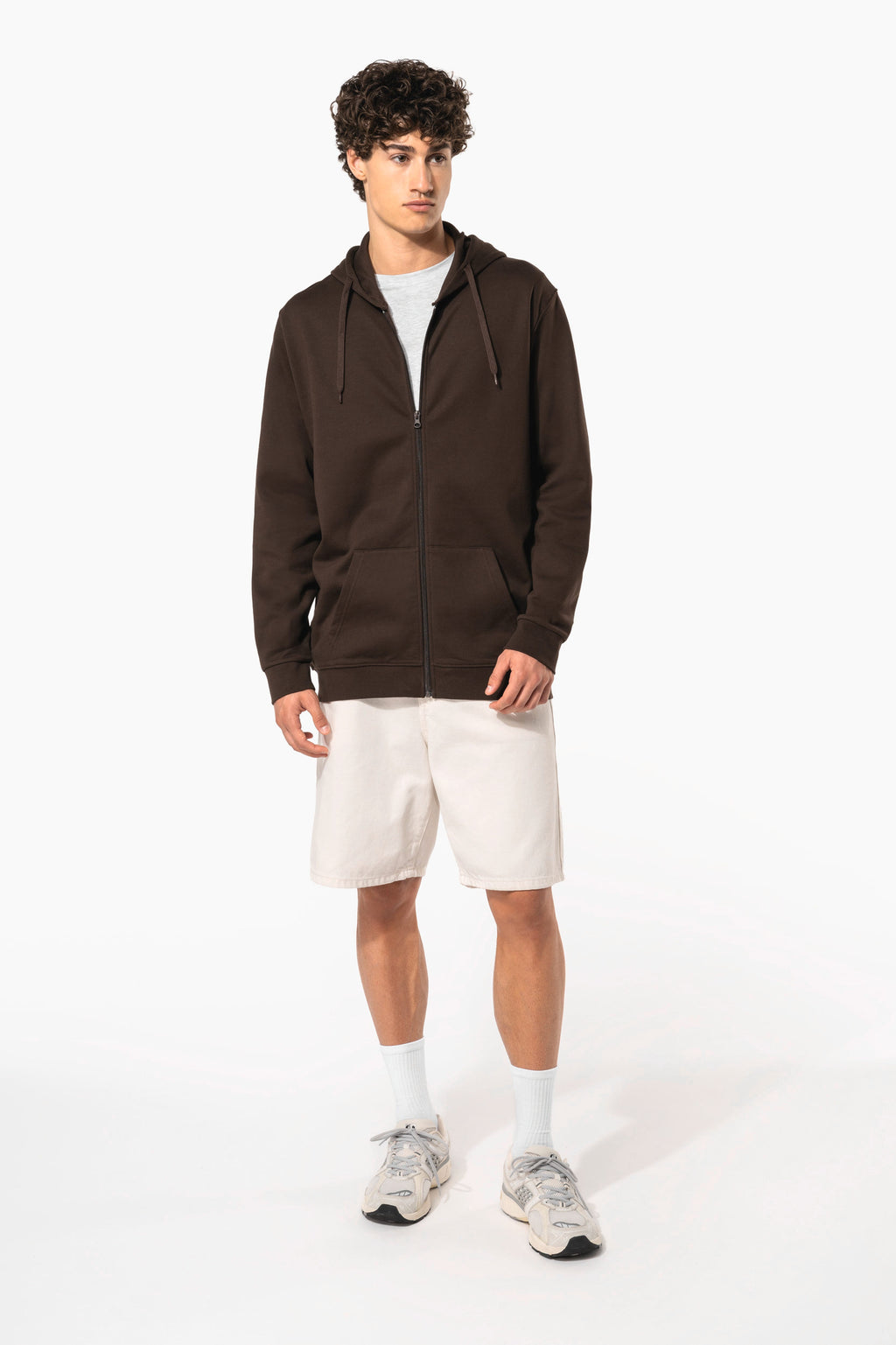 Sweat zippé à capuche unisexe personnalisable — visuel porté 3