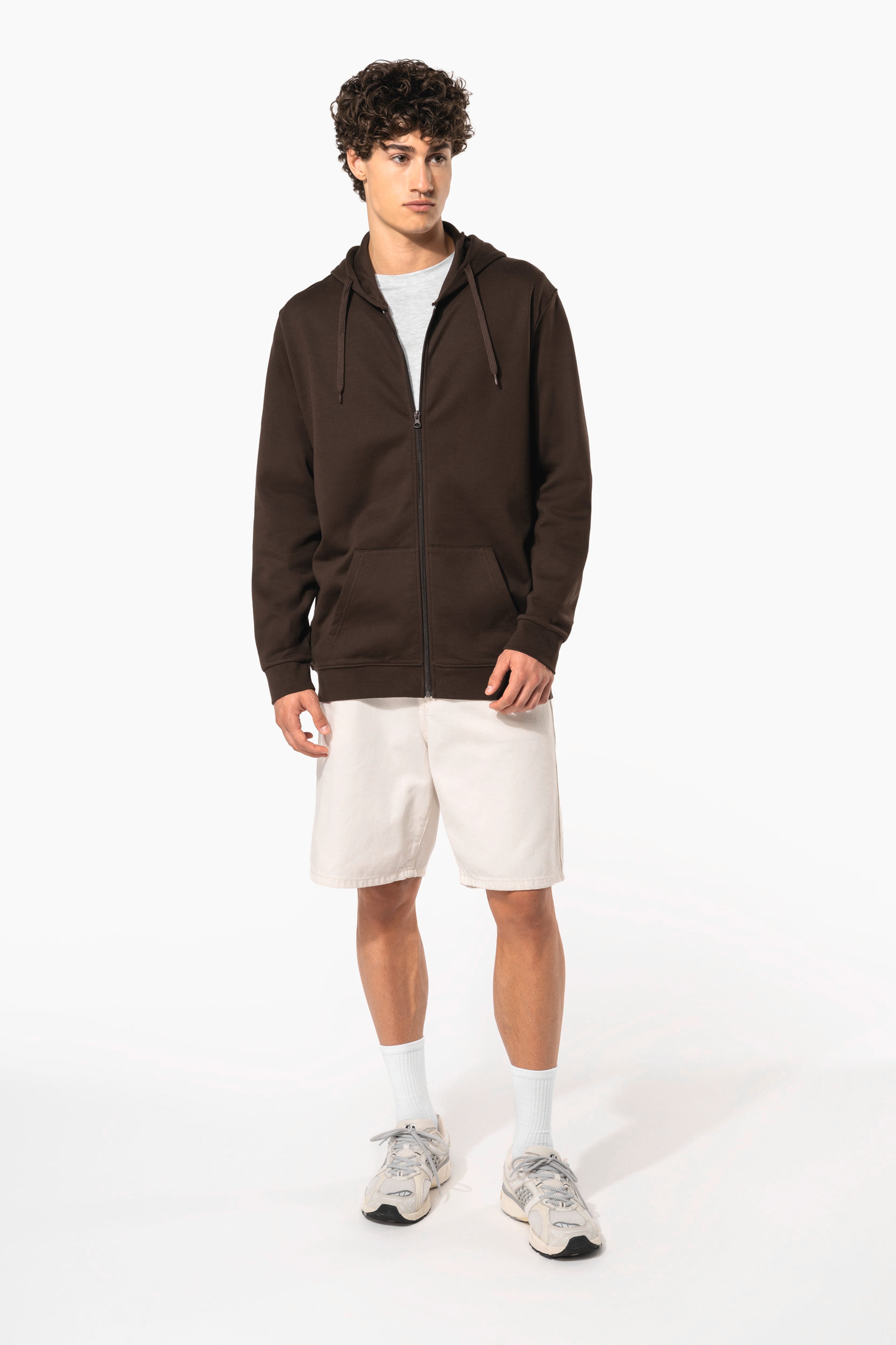 Sweat zippé à capuche unisexe personnalisable — visuel porté 3