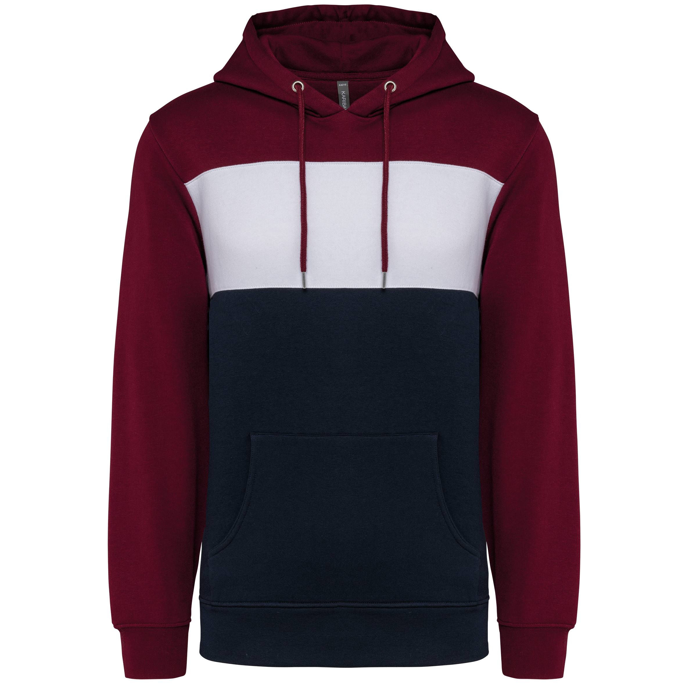 Hoodie tricolore Wine / White / Navy - face