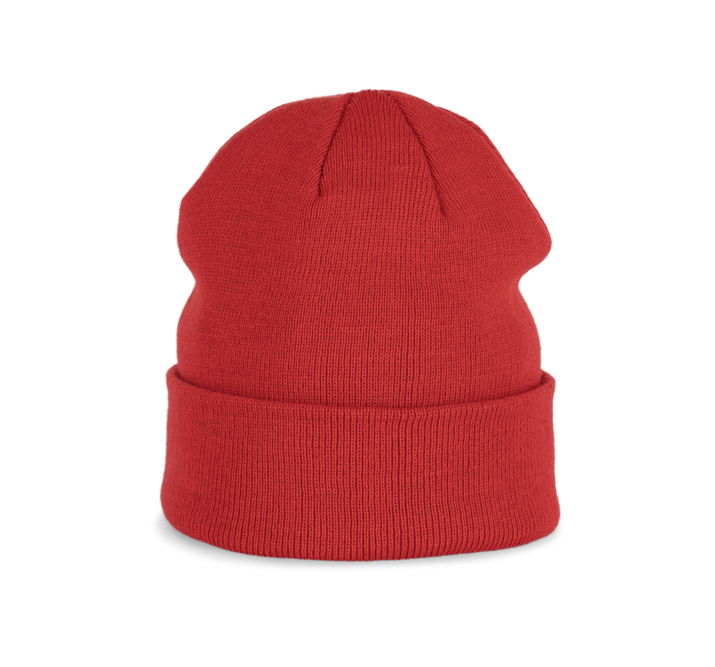 Bonnet tricoté rouge carmin, vue de face