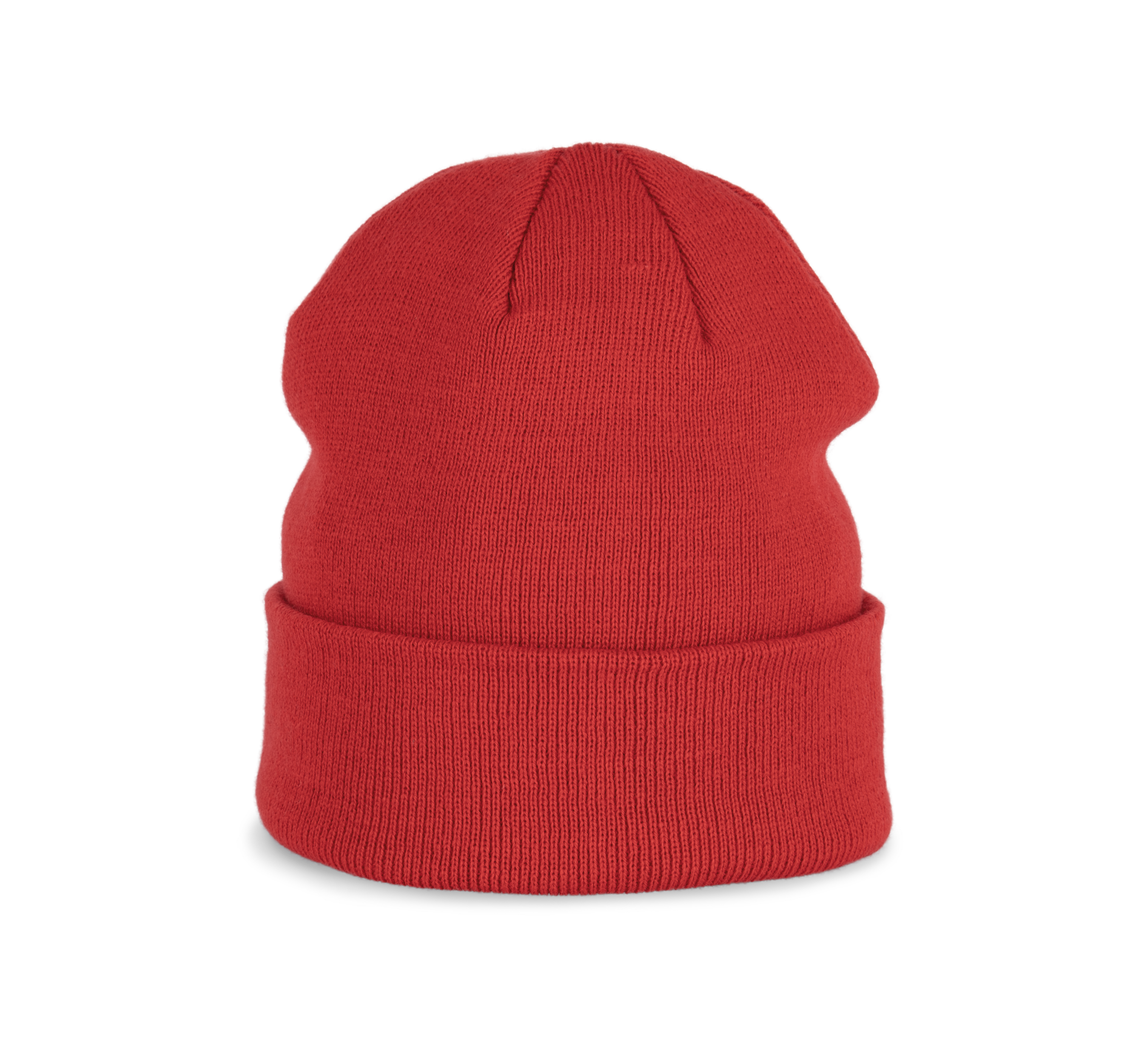 Bonnet tricoté rouge carmin, vue de face