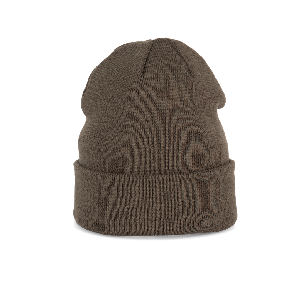 Bonnet tricoté kaki foncé, vue de face