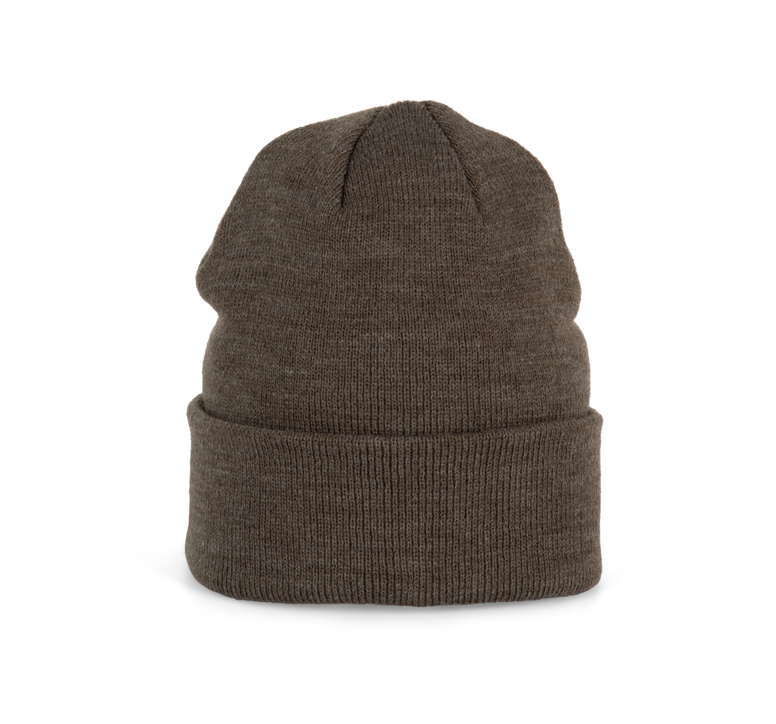 Bonnet tricoté kaki foncé chiné, vue de face