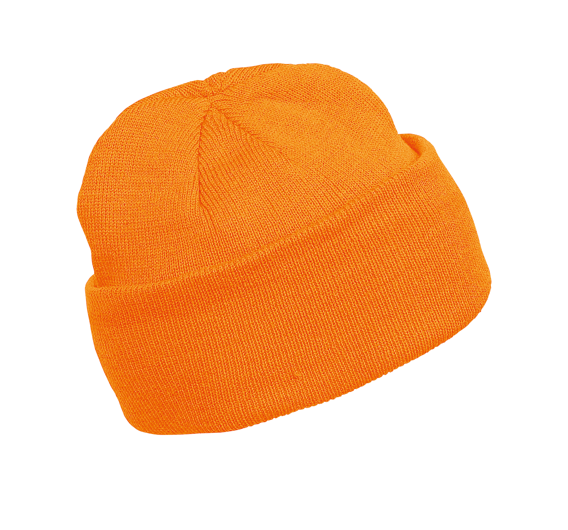Bonnet tricoté orange fluo, vue de face