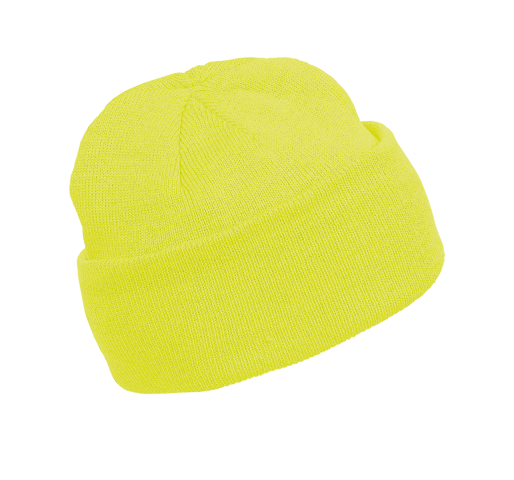 Bonnet tricoté jaune fluo, vue de face