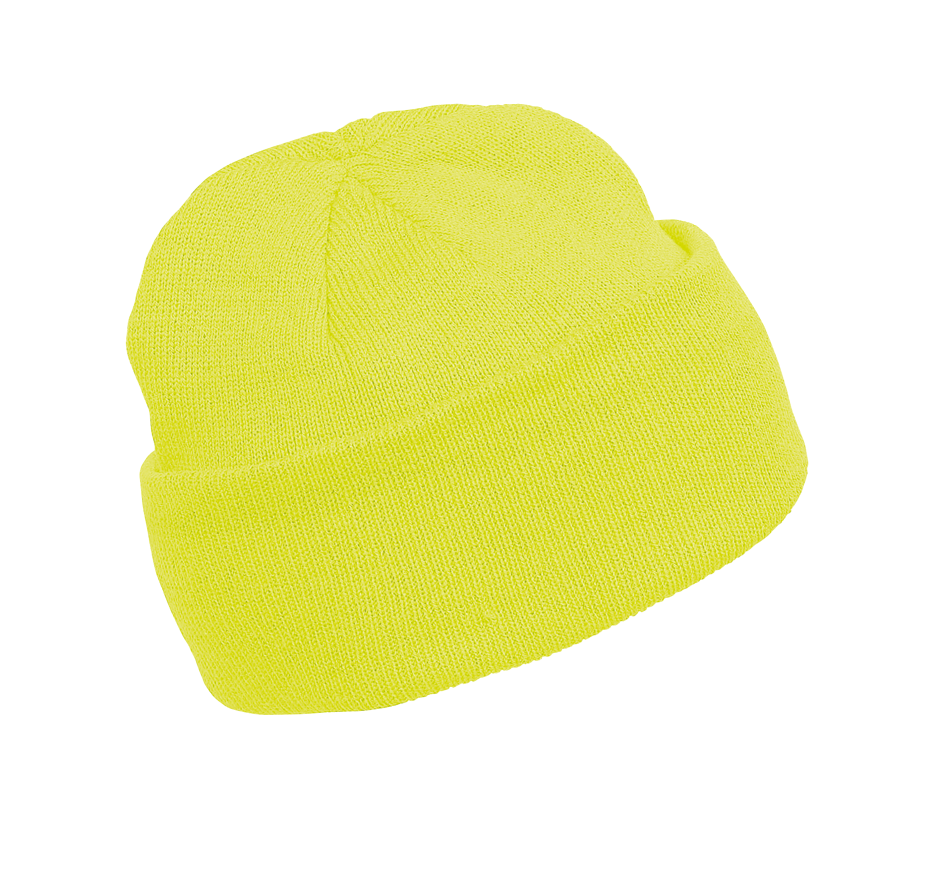 Bonnet tricoté jaune fluo, vue de face