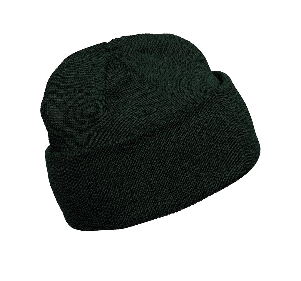 Bonnet tricoté vert forêt, vue de face