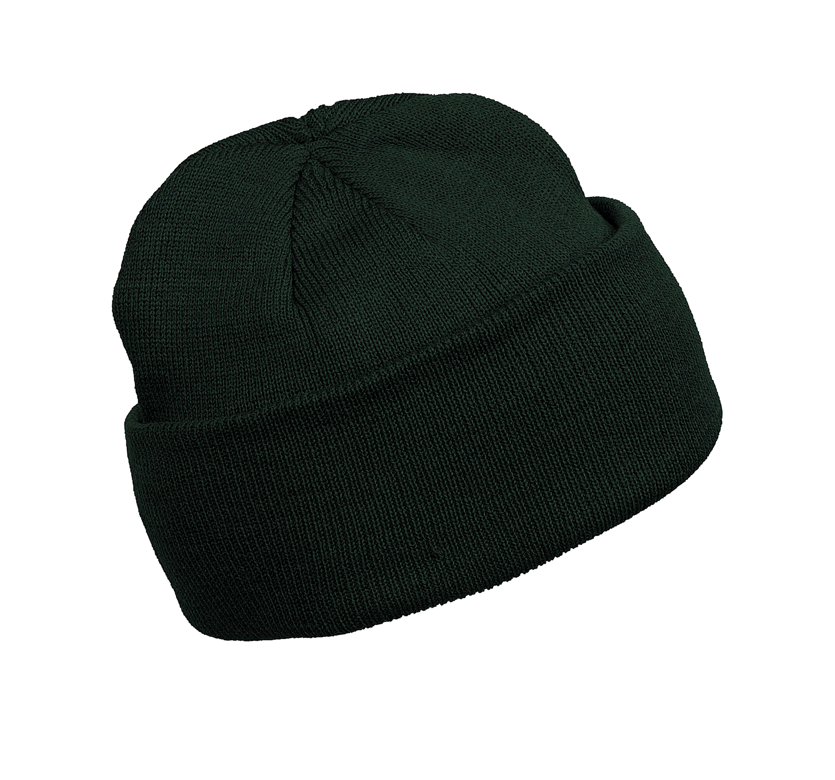 Bonnet tricoté vert forêt, vue de face