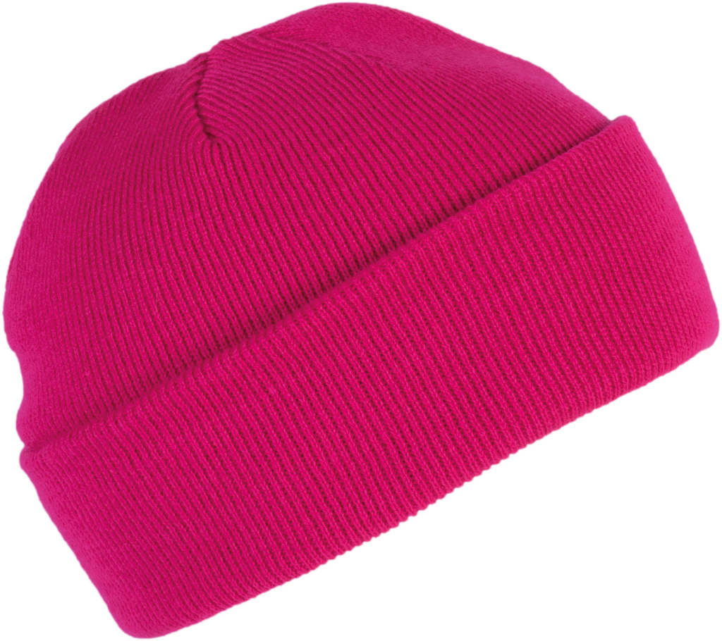 Bonnet tricoté fuchsia, vue de face