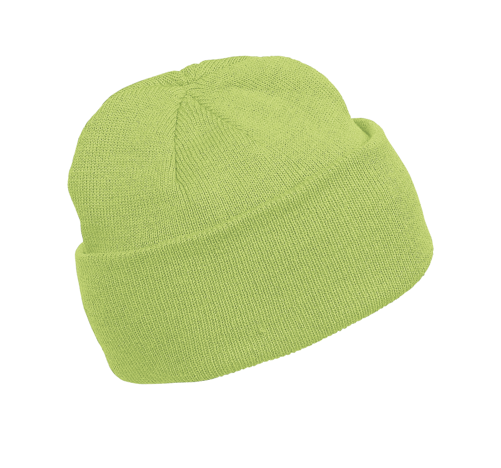 Bonnet tricoté vert lime, vue de face