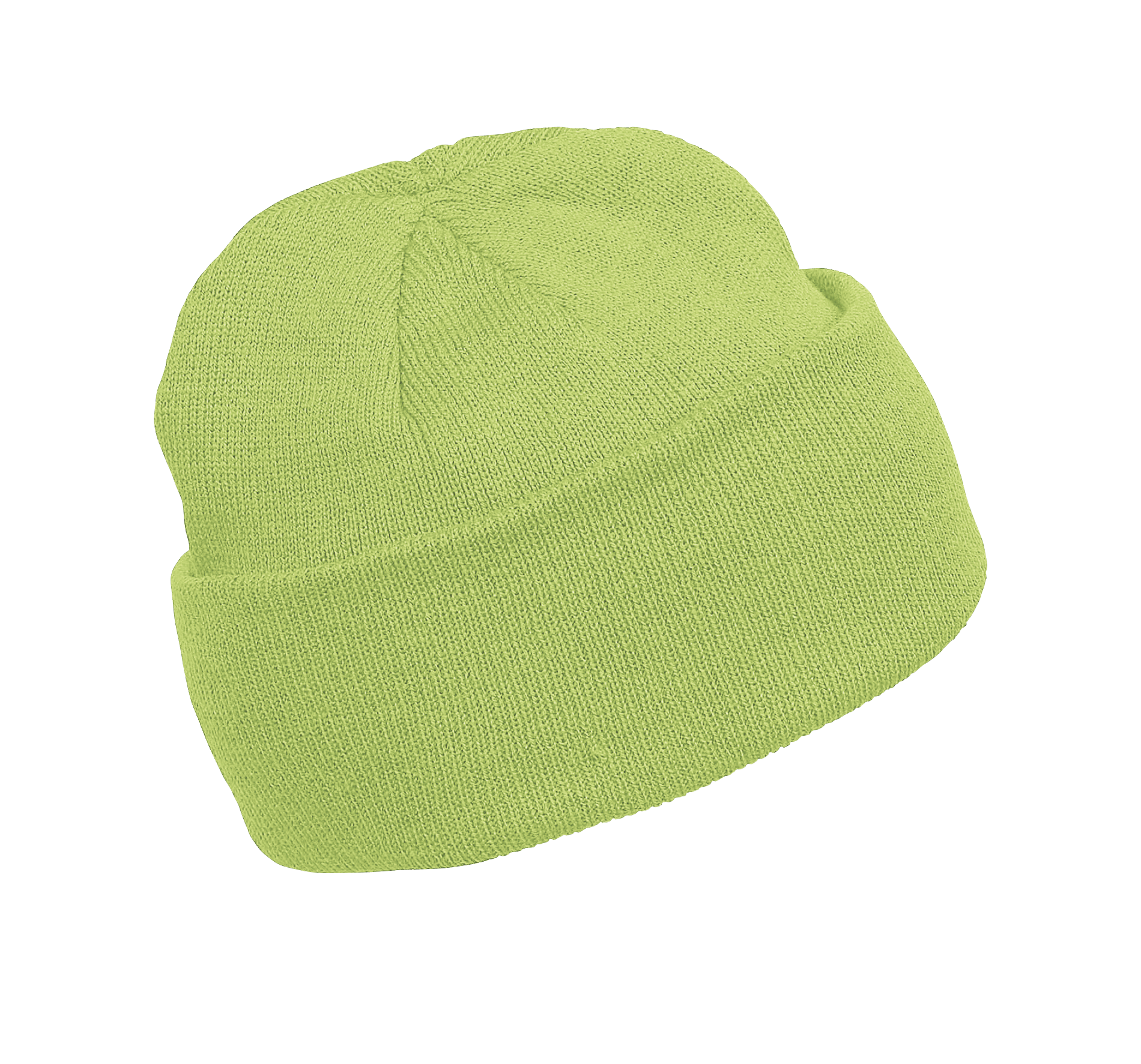 Bonnet tricoté vert lime, vue de face