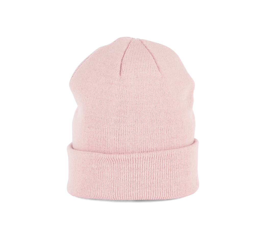 Bonnet tricoté rose pâle, vue de face