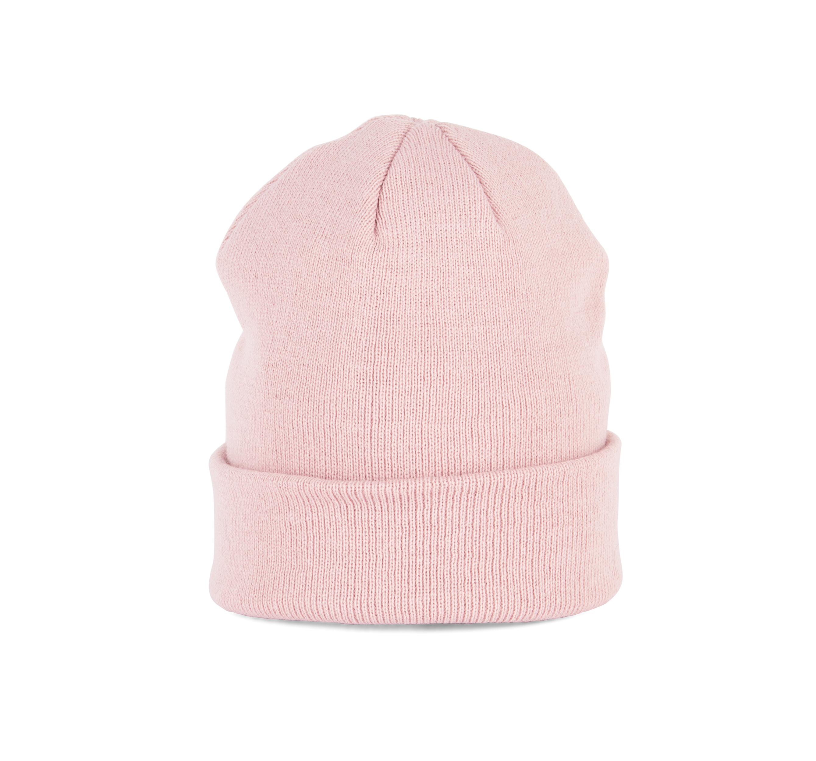 Bonnet tricoté rose pâle, vue de face