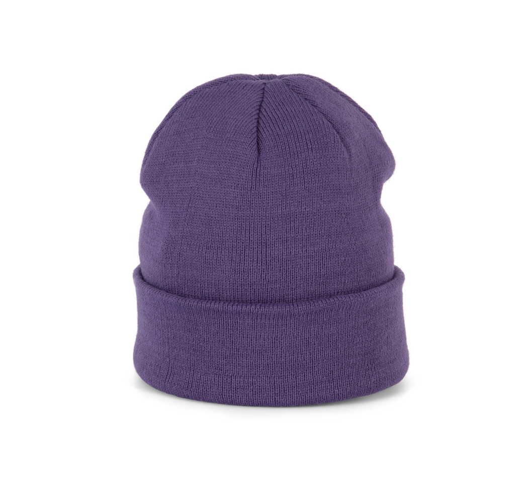 Bonnet tricoté violet, vue de face