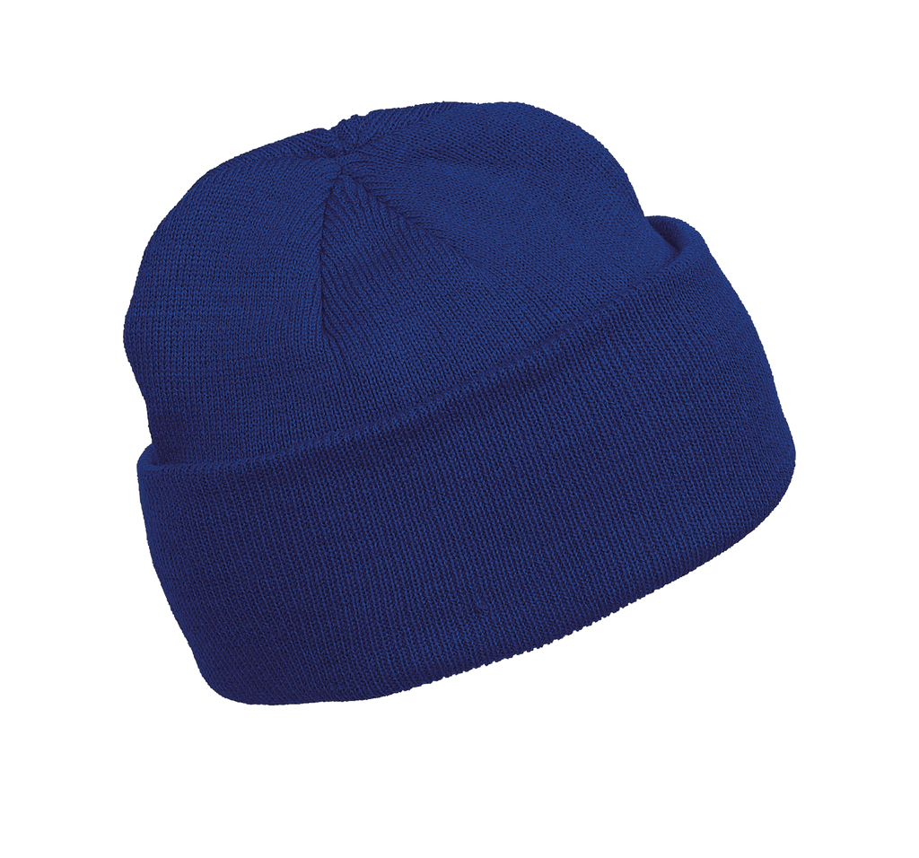 Bonnet tricoté bleu roi, vue de face
