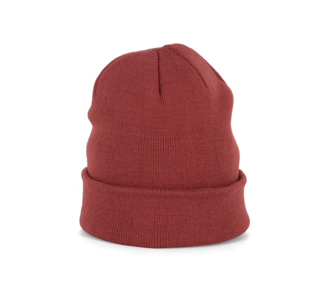 Bonnet tricoté rouge terracotta, vue de face