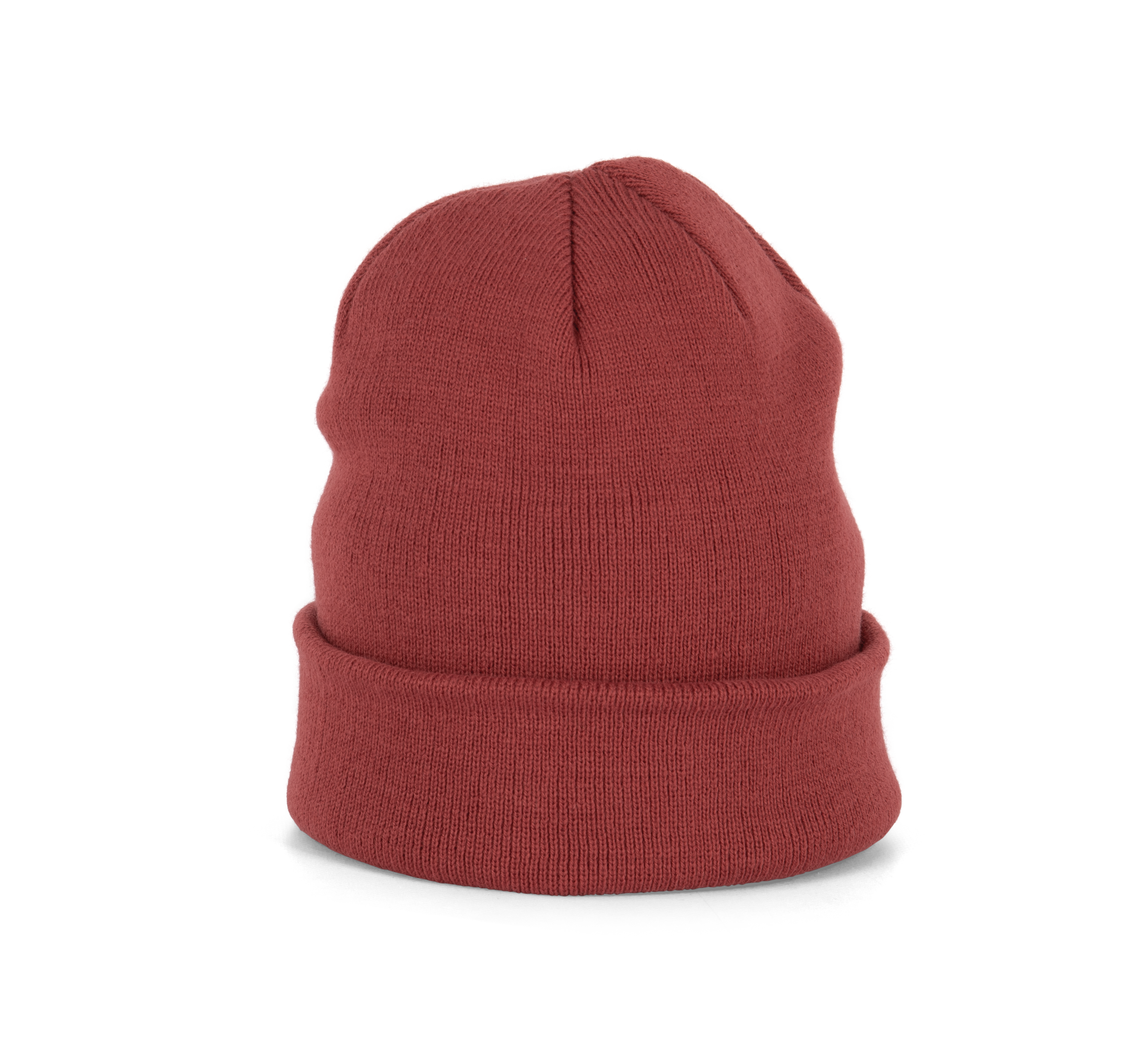 Bonnet tricoté rouge terracotta, vue de face