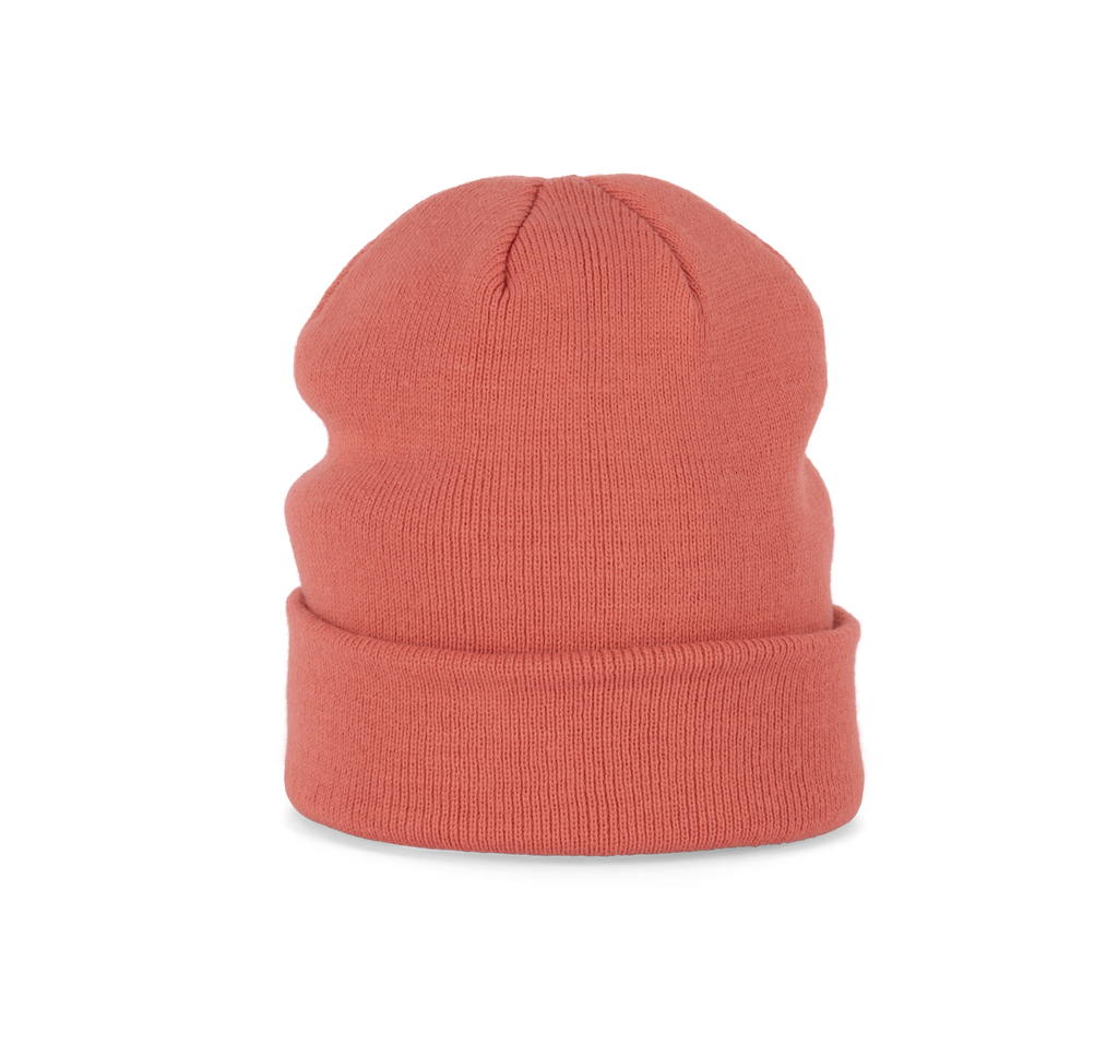 Bonnet tricoté corail, vue de face
