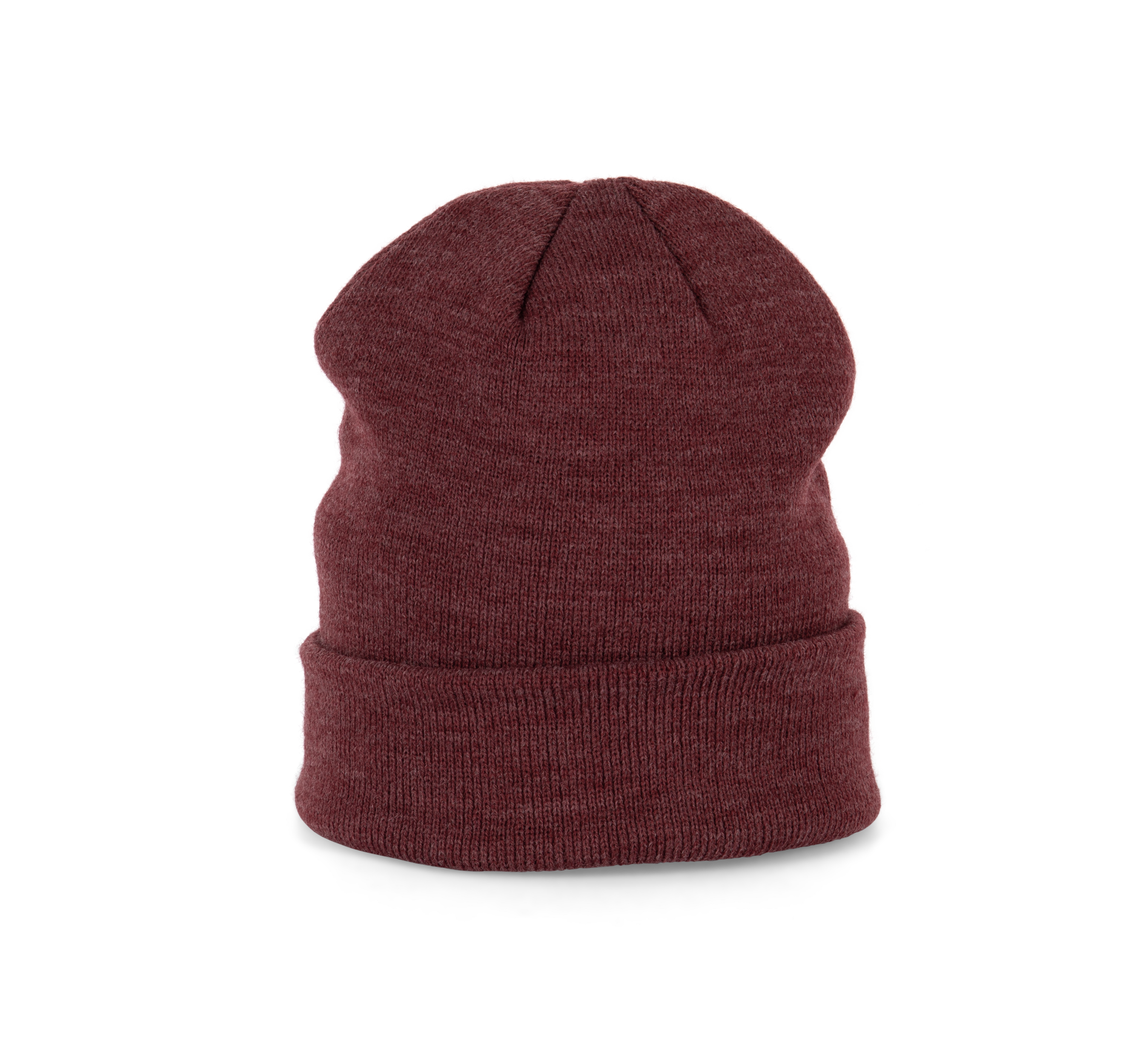 Bonnet tricoté lie-de-vin chiné, vue de face