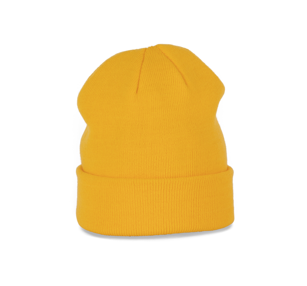 Bonnet tricoté jaune, vue de face