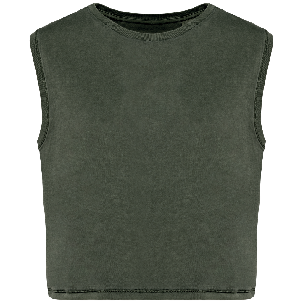 Débardeur crop femme Washed Organic Khaki — face