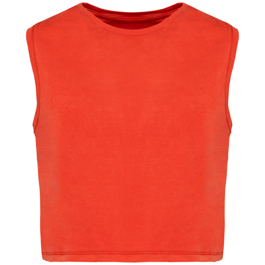 Débardeur crop femme Washed Paprika — face