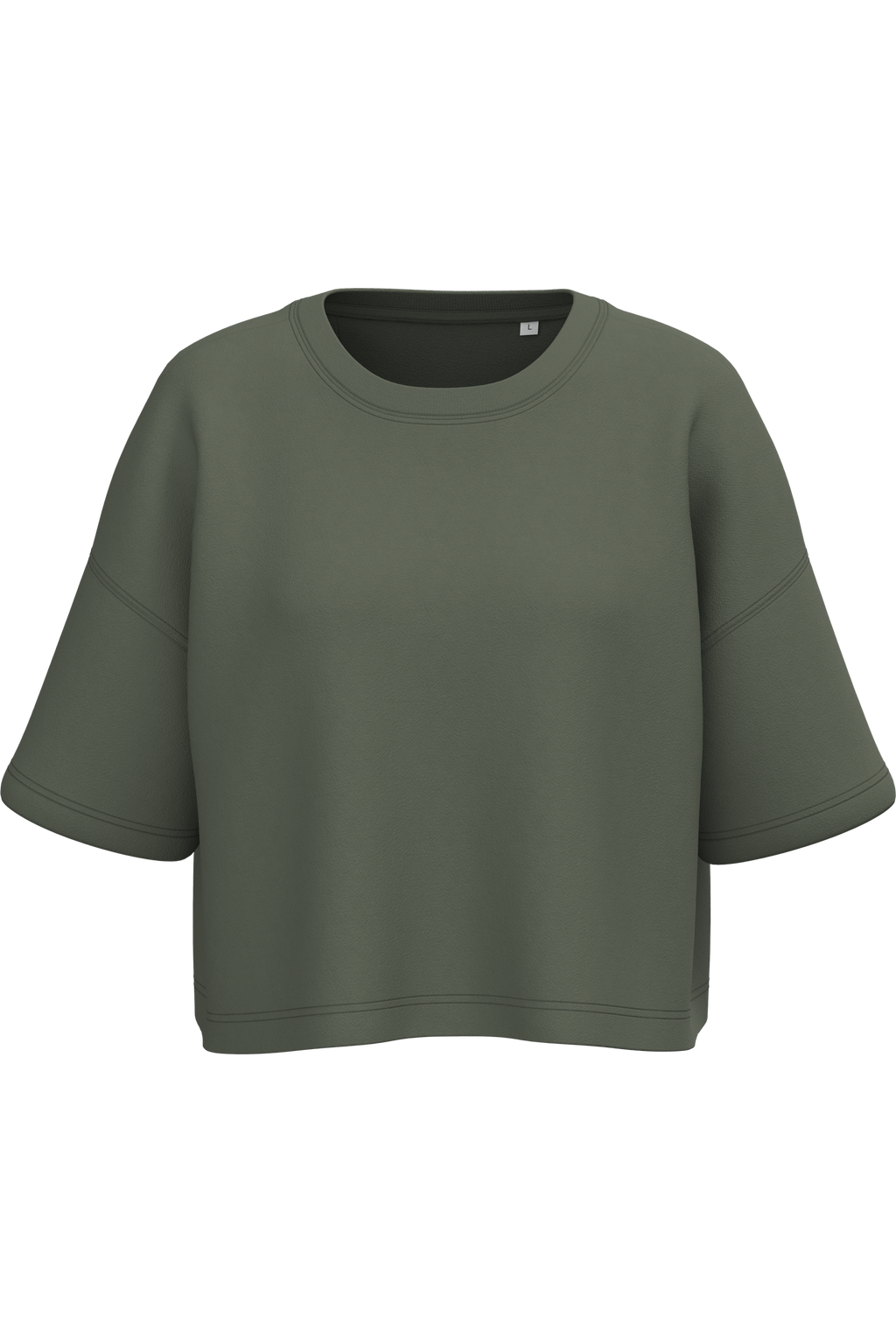 Sweatshirt crop manches courtes femme Sporty Khaki — face