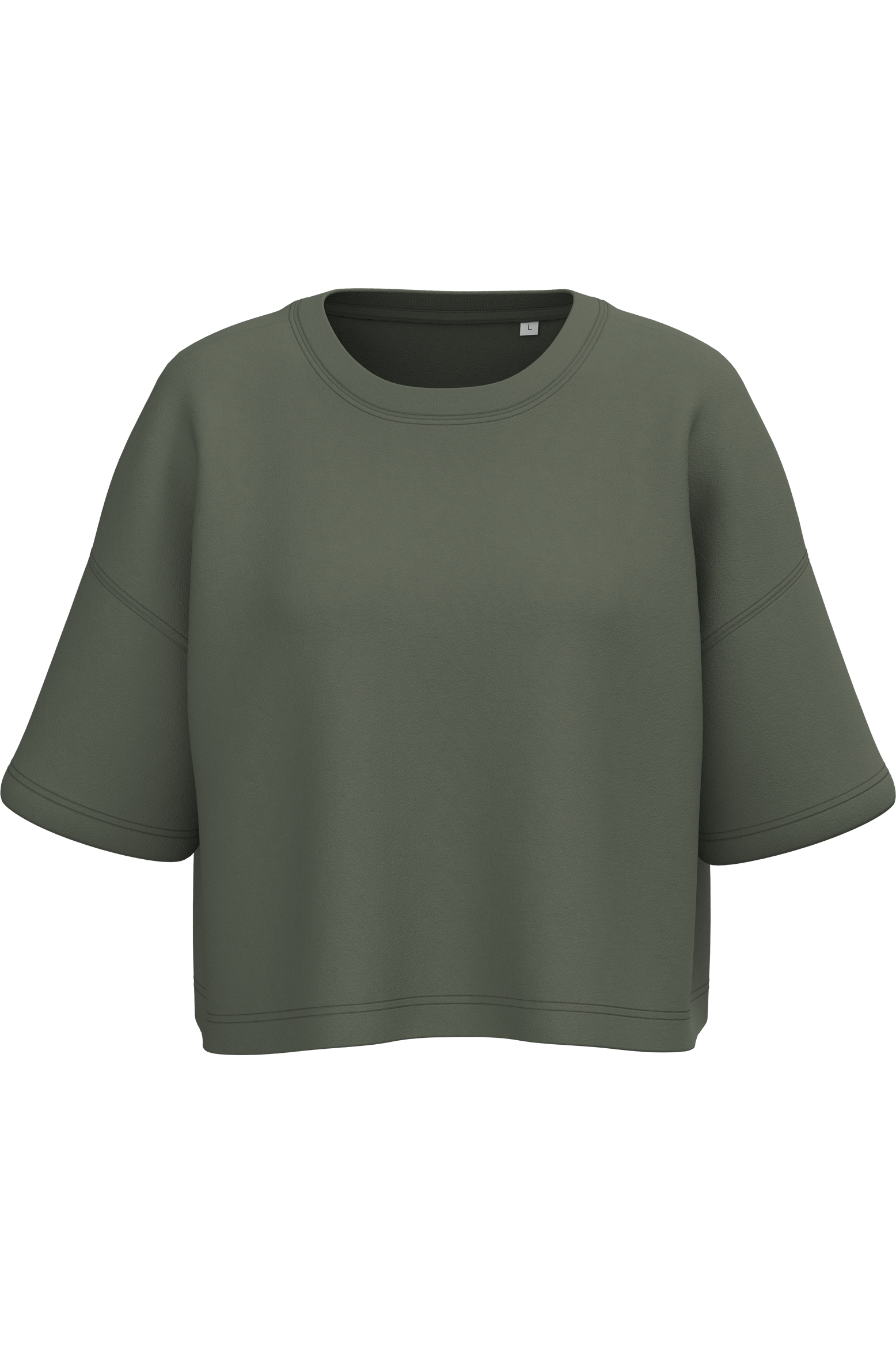 Sweatshirt crop manches courtes femme Sporty Khaki — face