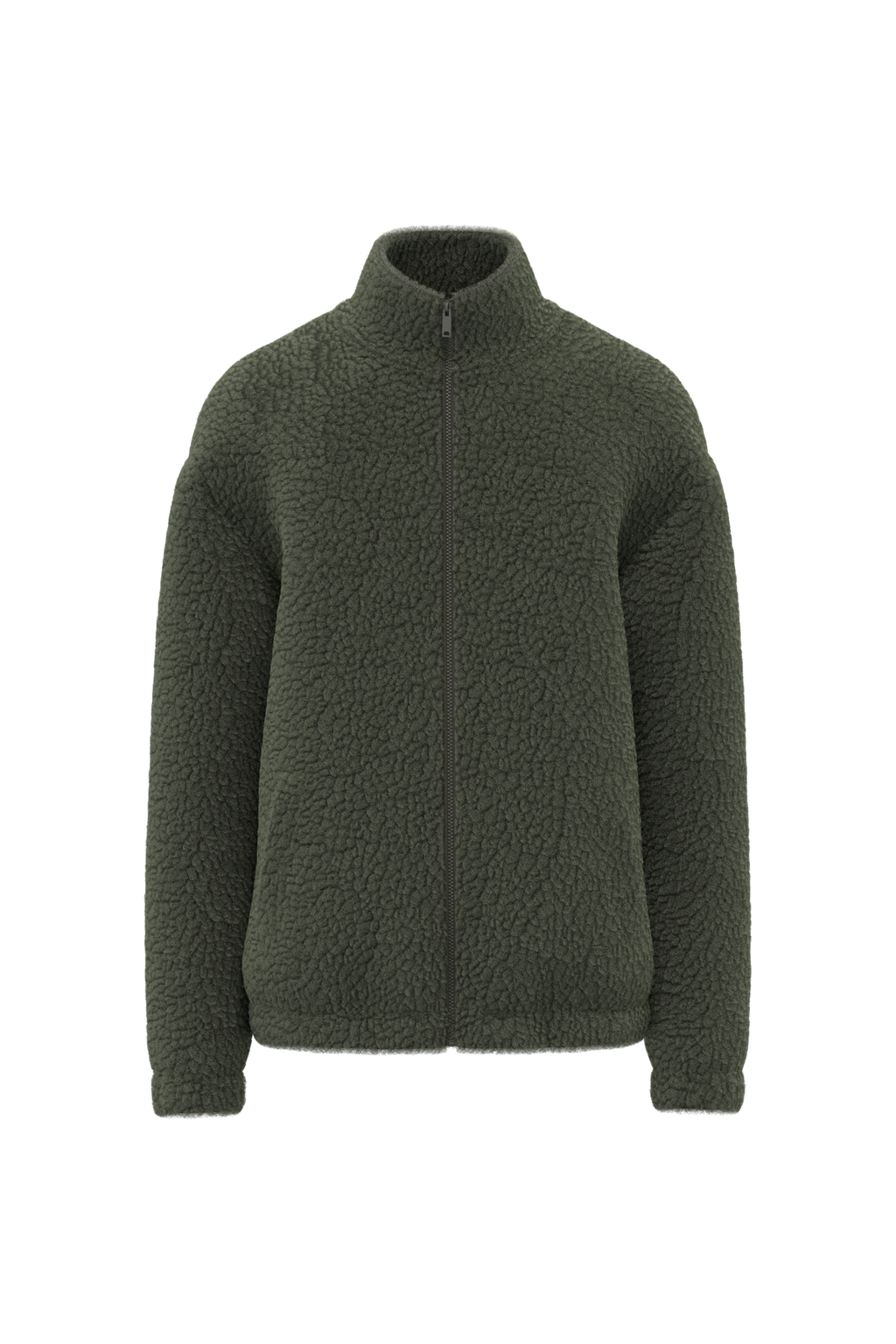 Sweat sherpa zippé unisexe Forest Khaki, face