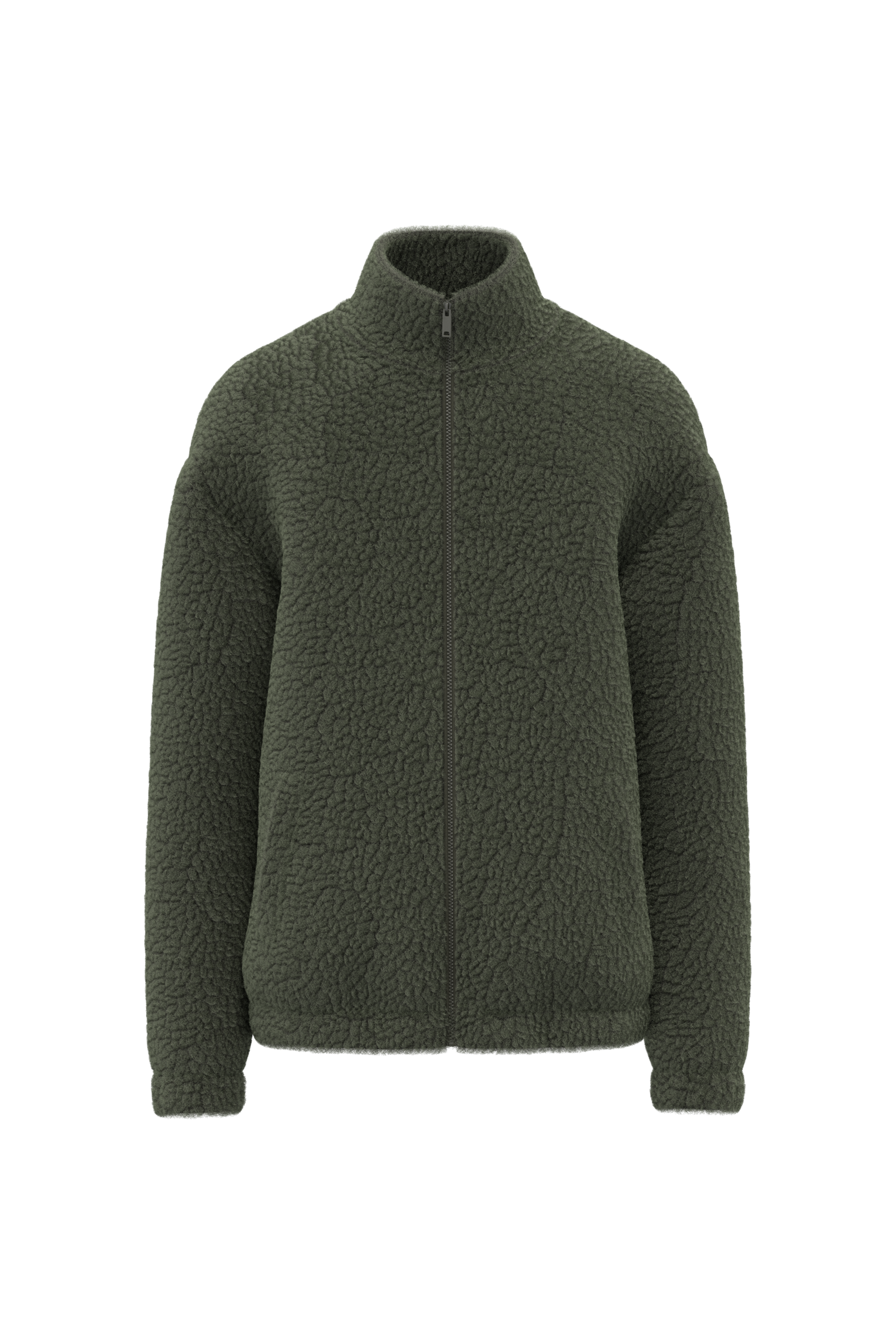 Sweat sherpa zippé unisexe Forest Khaki, face